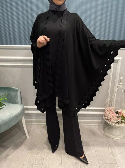 Zikzak Detaylı Simli Triko Pelerin -Vavel Butik