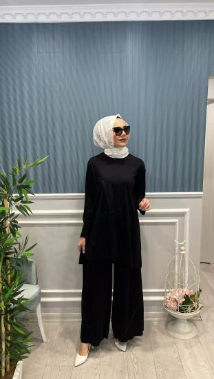 Paçası Fermuarlı Bol Paça Pantolonlu Bambu Takım -Vavel Butik