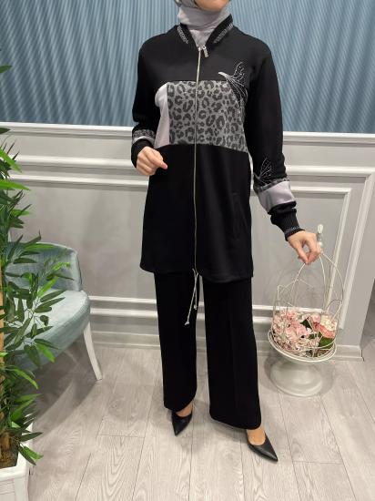 Fermuarlı Leopar Desenli Taş İşlemeli Takım -Vavel Butik