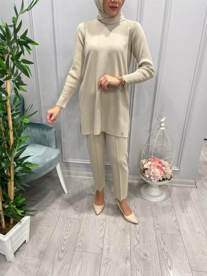 Uzun Kollu Kolları Düğmeli Basic Triko Bluz -Vavel Butik