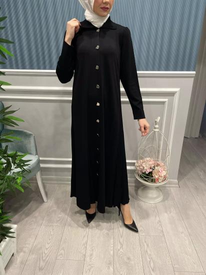 Merserize Önden Düğmeli Yakalı Elbise -Vavel Butik