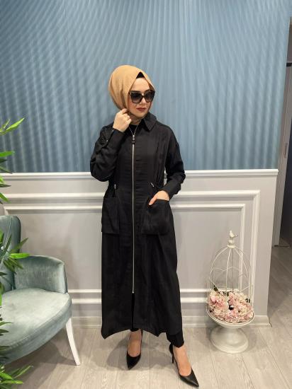 Önden Fermuarlı Belden Büzgülü Torba Cepli Dubai Ceket -Vavel Butik