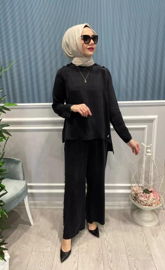 Omuzu Düğmeli Önü Kısa Arkası Uzun Kupra İpek Bluz -Vavel Butik