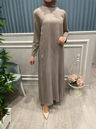İçi Astarlı Yandan Düğmeli Kupra İpek Elbise -Vavel Butik