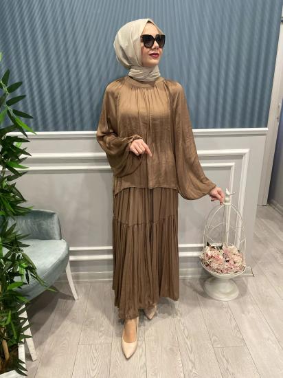 Yakası Büzgülü Çingene Etekli Memoli Kupra Takım -Vavel Butik
