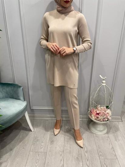 Uzun Kollu Kolları Düğmeli Basic Triko Bluz -Vavel Butik