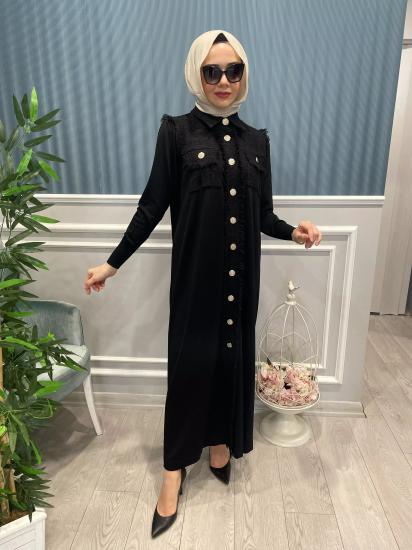 Tuvit Detaylı Büyük Düğmeli Elbise -Vavel Butik
