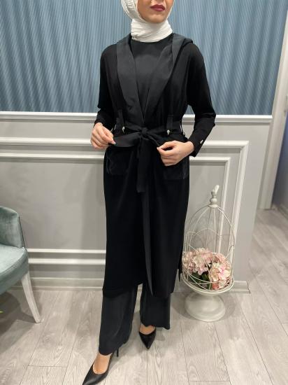 Kupra Detaylı Beli Kemerli, Cepli, Kapşonlu Hırka -Vavel Butik
