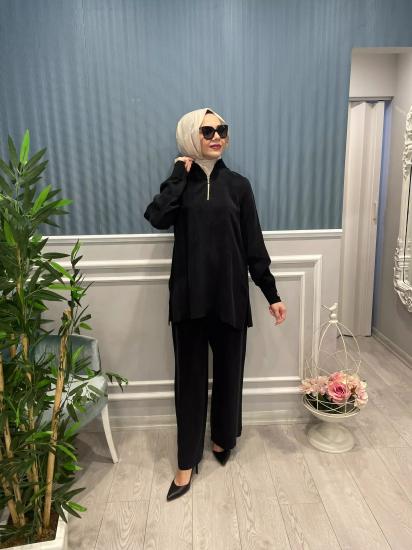 Şerit Detaylı Kupra İpek Pantolon -Vavel Butik