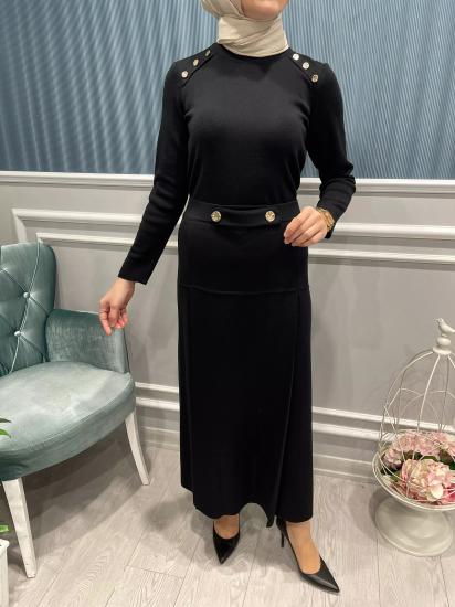 A Kesim Düğme Detaylı Etek -Vavel Butik