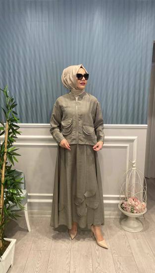 Eteği Ve Ceketi Bakır Kum Boncuk Detaylı Pasion Etekli Takım -Vavel Butik