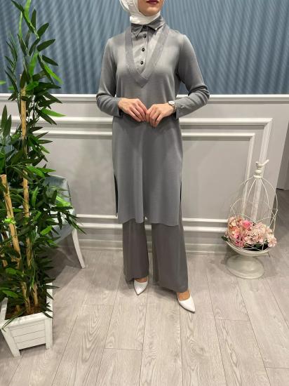 V Yaka Gömlek Efektli Triko Tunik -Vavel Butik