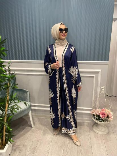Saten Kimona Desenli Pantolon Takım -Vavel Butik