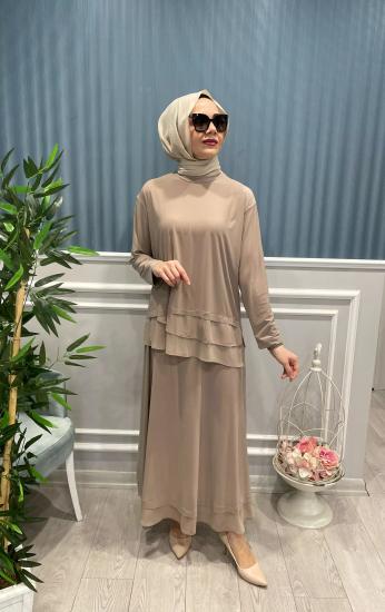 Minik Boncuk Aksesuarlı Şifon Detaylı Sandy Etekli Takım -Vavel Butik