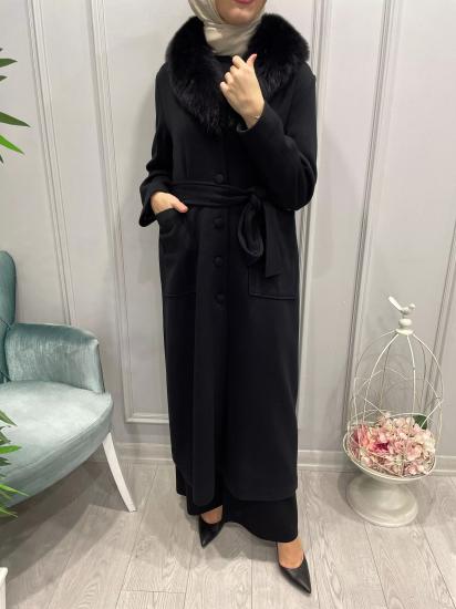 Kürklü İki Cepli Beli Kuşaklı Manto -Vavel Butik