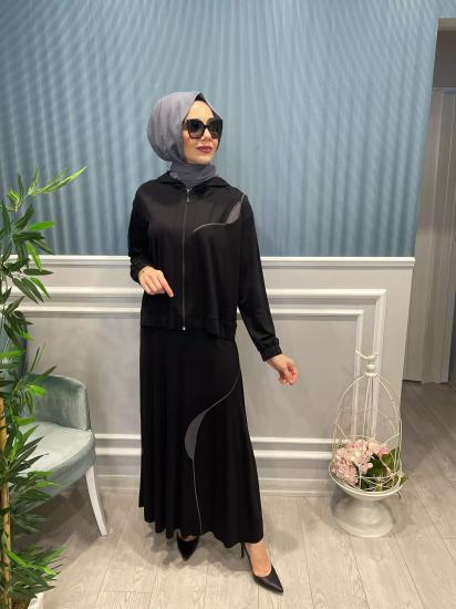 Fermuarlı Gri Kombinli Bomber Etekli Takım -Vavel Butik