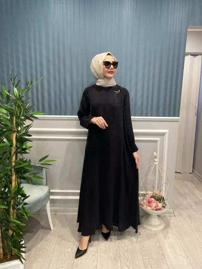 Broş Detaylı Kupra İpek Elbise -Vavel Butik