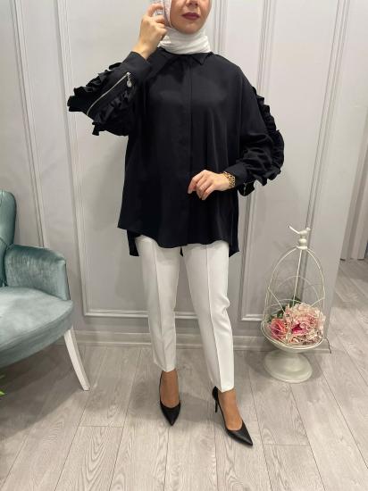 Kolları Fırfırlı Fermuarlı Kupra İpek Gömlek -Vavel Butik