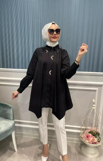 Metal Detaylı Poplin Gömlek -Vavel Butik