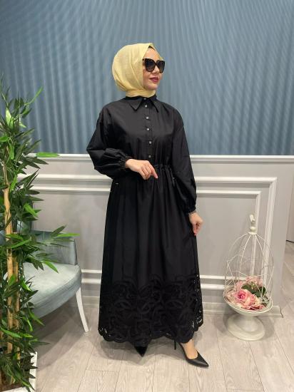 Tafta Nakışlı İçi Astarlı Elbise -Vavel Butik