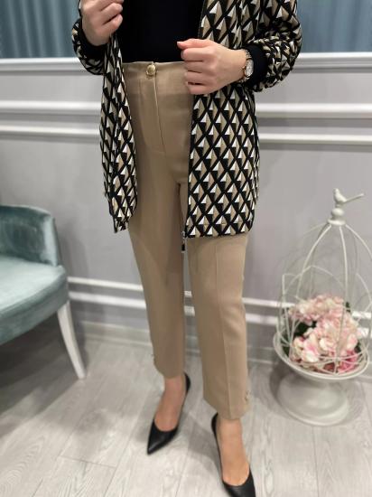 Paçası Düğmeli Beli Pensli Pantolon -Vavel Butik