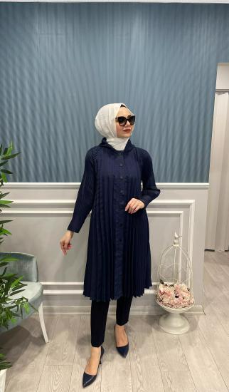 Önden Çıtçıt Düğmeli Plise Kolları Akordiyon Dubai Kap -Vavel Butik