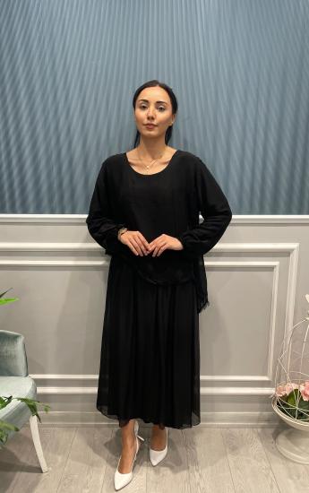 Midi Boy İçi Penye Astarlı İpek Elbise -Vavel Butik