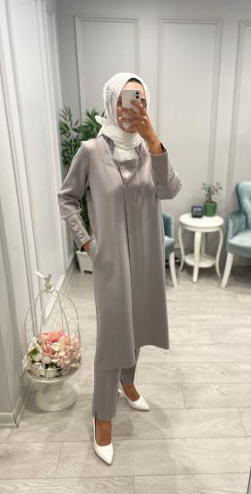 Deri Detaylı Çelik Örme Ceket -Vavel Butik
